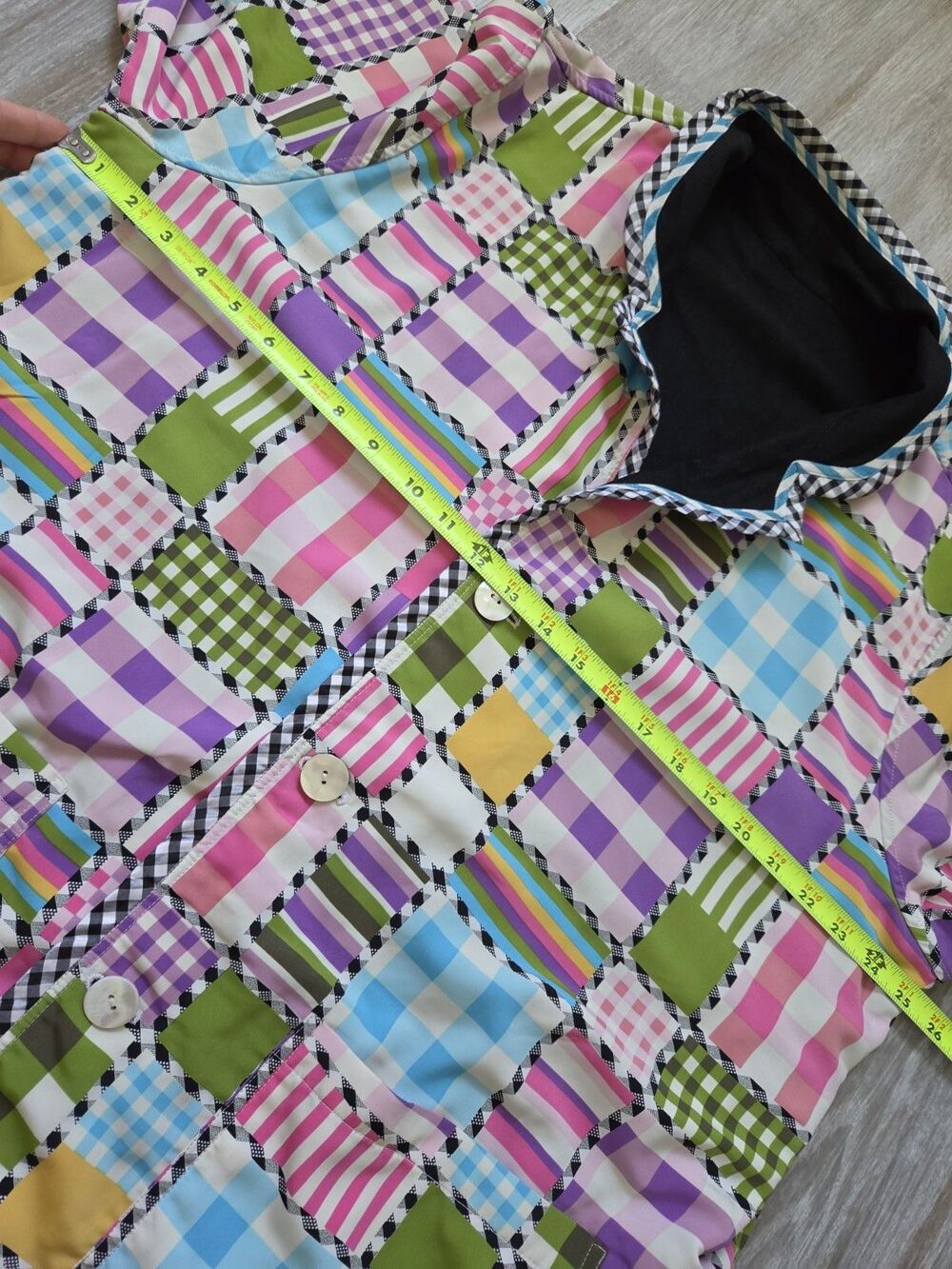 VTG Koos of Course Reversible Patchwork Jacket Black Linen Blend Artsy Plus 1X - Picture 5 of 12
